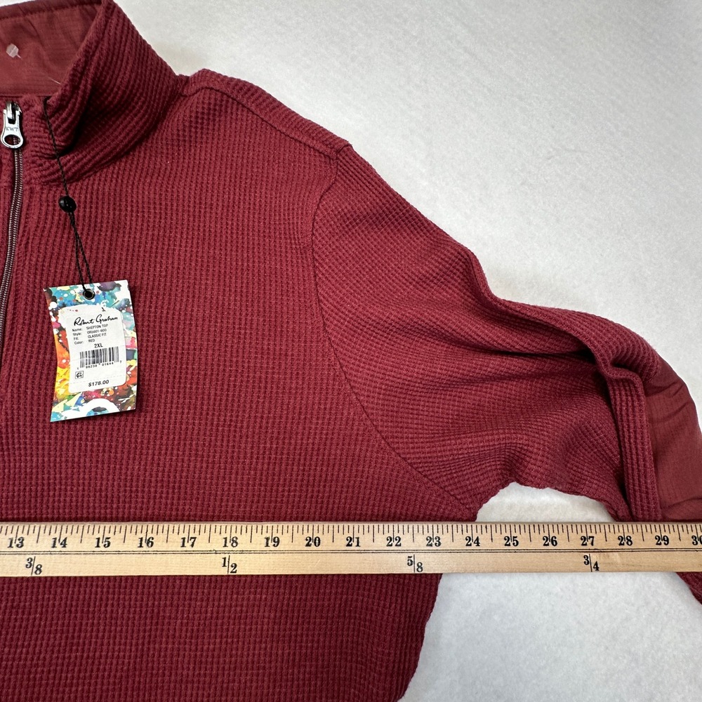 Robert Graham Shepton Top Mens 2XL Red Waffle Knit Quarter Zip Elbow Patches NEW - Picture 8 of 10